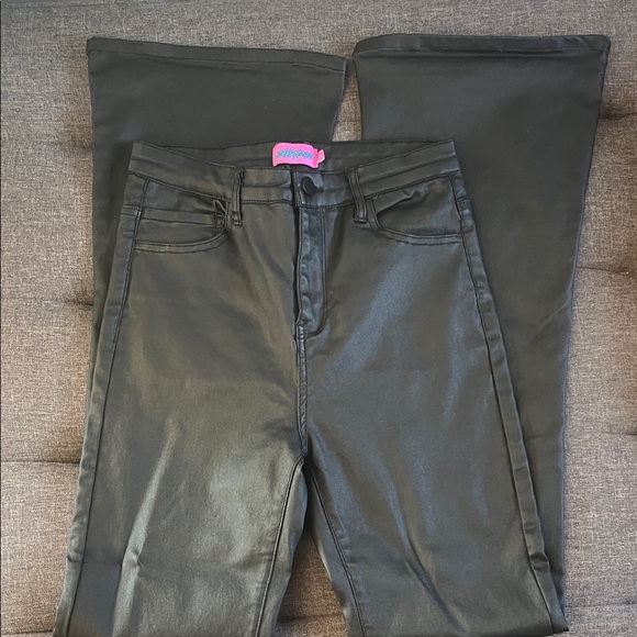 Edikted Black waxed denim Flared Pants.  Size S - Picture 1 of 5